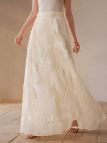 MOTF PREMIUM WOMEN'S ROMANTIC TEXTURED MESH JACQUARD SKIRT - Apricot - View 1