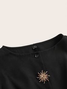 Maija 大码纯色黑色前扣无袖上衣优雅红色优雅夏季上衣春季情人节狂欢节女士服装派对海滩婚礼度假休闲黑色上衣 - 黑色 - 查看 6