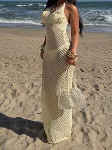 Sunnyshic Women's Yellow 3D Floral Beach Sugar Sexy Casual Fashionable Elegant Summer Dress - Yellow - View 3