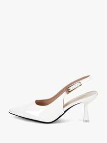 2025秋冬新款女士白色法式尖头休闲凉鞋，细跟设计，后跟露趾，搭扣绑带，舒适优雅高跟鞋，优雅女士浅口鞋 - 白色 - 查看 9