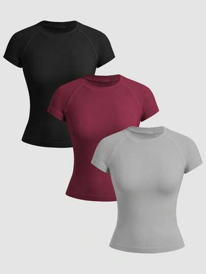 Easithlete Women's Solid Color Minimalist Daily Short Sleeve Seamless Sports T-Shirt