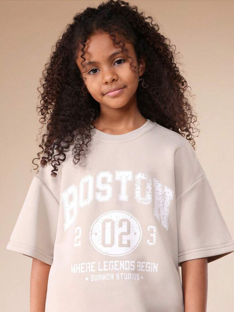 Oversized T-Shirt mit Rundhalsausschnitt und Boston-Print