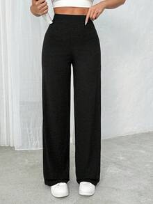 EURMUSE Women Grey Comfortable High Waisted Pants - Black - View 1