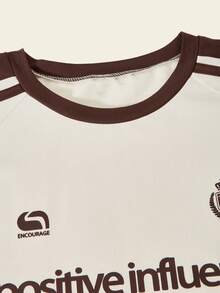 SHEIN Girls' Casual Fashion Raglan Sleeve T-Shirt With Contrast Stripes & Logo, Paired With Loose Fit Cargo Pants, 2 Pieces Set, Spring/Summer - Multicolor - View 8