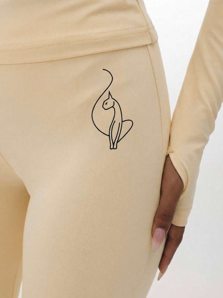 BABYPHAT Women Pull On Flare Leggings With Script Print Stretchy High Waisted Bell Bottom Pants Casual Streetwear Fashion