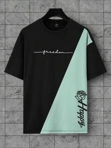 Manfinity LEGND Loose Fit Colorblock Men's Letter & Rose Print T-Shirt - Baby Blue - View 2