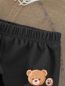 SHEIN Playful Pals Bộ 2 món đồ mặc thường ngày thời trang cho bé trai, gồm áo nỉ in hình gấu kẻ sọc và quần nỉ cùng màu, thoải mái và đa năng cho mùa thu/xuân. - Nhiều màu - Xem 5