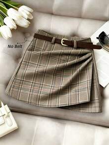 Franclia Women's Plaid Print Pleated Waist Skirt, Slimming And Elegant Style, Brown Plaid Mini Skirt.Winter Clothes For Women,Summer,Spring,Valentine's Day,Valentines Day Outfit,Carnival,Beach,Party,Birthday,Gym,Going Out,Elegant,Vacation,Casual,Y2k,Graduation Season Attire, Fashionable Casual Commuter Wear, Business Office Wear, Versatile And Stylish Everyday Casual Wear, Urban Teacher's Professional Attire - Brown - View 1