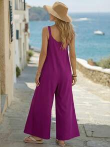 Faunlyn Women's Summer Wide Leg Jumpsuit With Pockets, Fashionable And Casual For Holidays Spring Clothes - Violet Purple - View 2