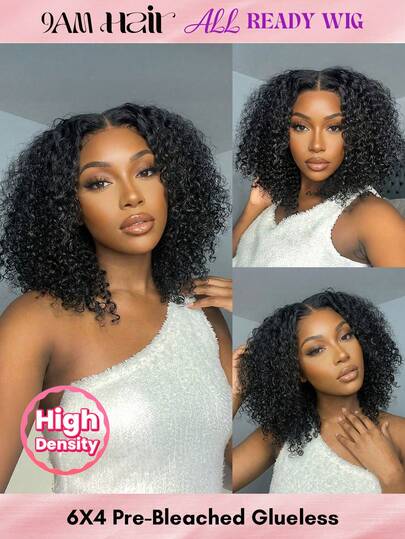 ALL READY WIG 6x4 Glueless Closure Wig Kinky Curly Real Human Hair Pre Bleached Pre Plucked Pre-Cut Lace Melting Lace By 9AM HAIR