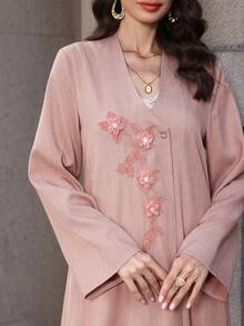 Graceveil 优雅的3D花卉装饰长款修身女式长袍 - 粉色 - 查看 6