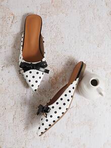 Enchnt Fall/Winter Pointed Toe Women Small Delicate Bow Flat Sandals, 2025 New Spring & Summer Fashionable Flats, Comfortable Casual Versatile,Mule - Black and White - View 3