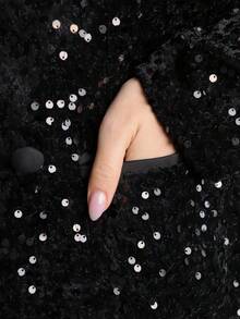 SILVIA DI SANTO Áo khoác Blazer chắp vá vải sequin rộng rãi thiết kế thời trang - màu đen - Xem 6