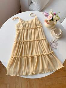 Comfortcana Đầm ngắn hai dây màu trơn dáng casual dành cho nữ, thích hợp cho kỳ nghỉ hè. - Màu vàng - Xem 6