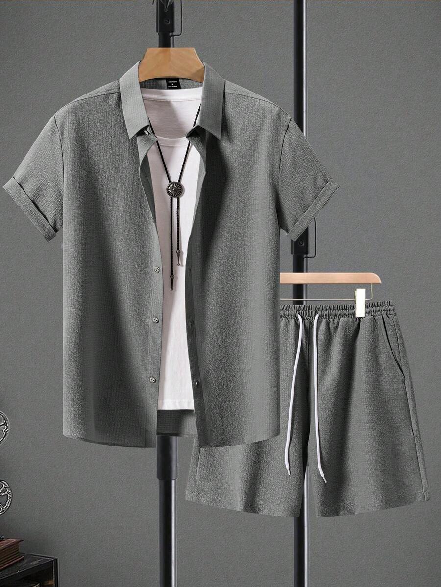 Manfinity RSRT Men's Casual Vacation Short Sleeve Shirt Set - Grey - View 1