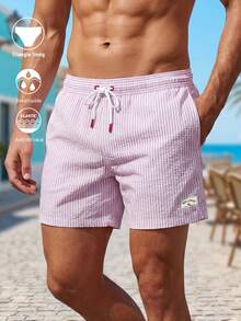 Surfspeed Men's Casual Striped Print Beach Shorts - Apricot - View 1