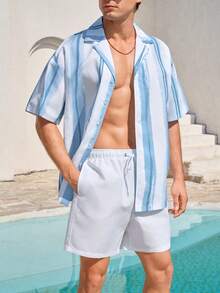 Manfinity KASUA 男士落肩短袖纽扣前开襟休闲沙滩装 - 彩色 - 查看 2