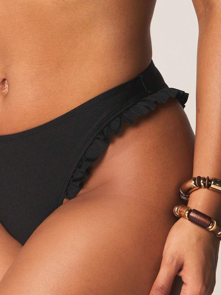MISSGUIDED Ruffle Detail High Waisted Bikini Bottoms With Decorative Frills And Mid Rise Coverage For Beach Swimming Pool Vacation Summer Beachwear