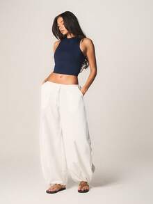 MISSGUIDED Double Layered Cropped Racerback Tank Top High Neck Sleeveless Fitted Casual Summer Women - Royal Blue - View 3