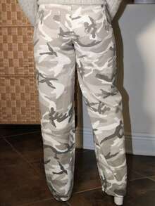 Steph T Low Waist Camouflage Water Washed Straight Leg Jeans - Multicolor - View 2