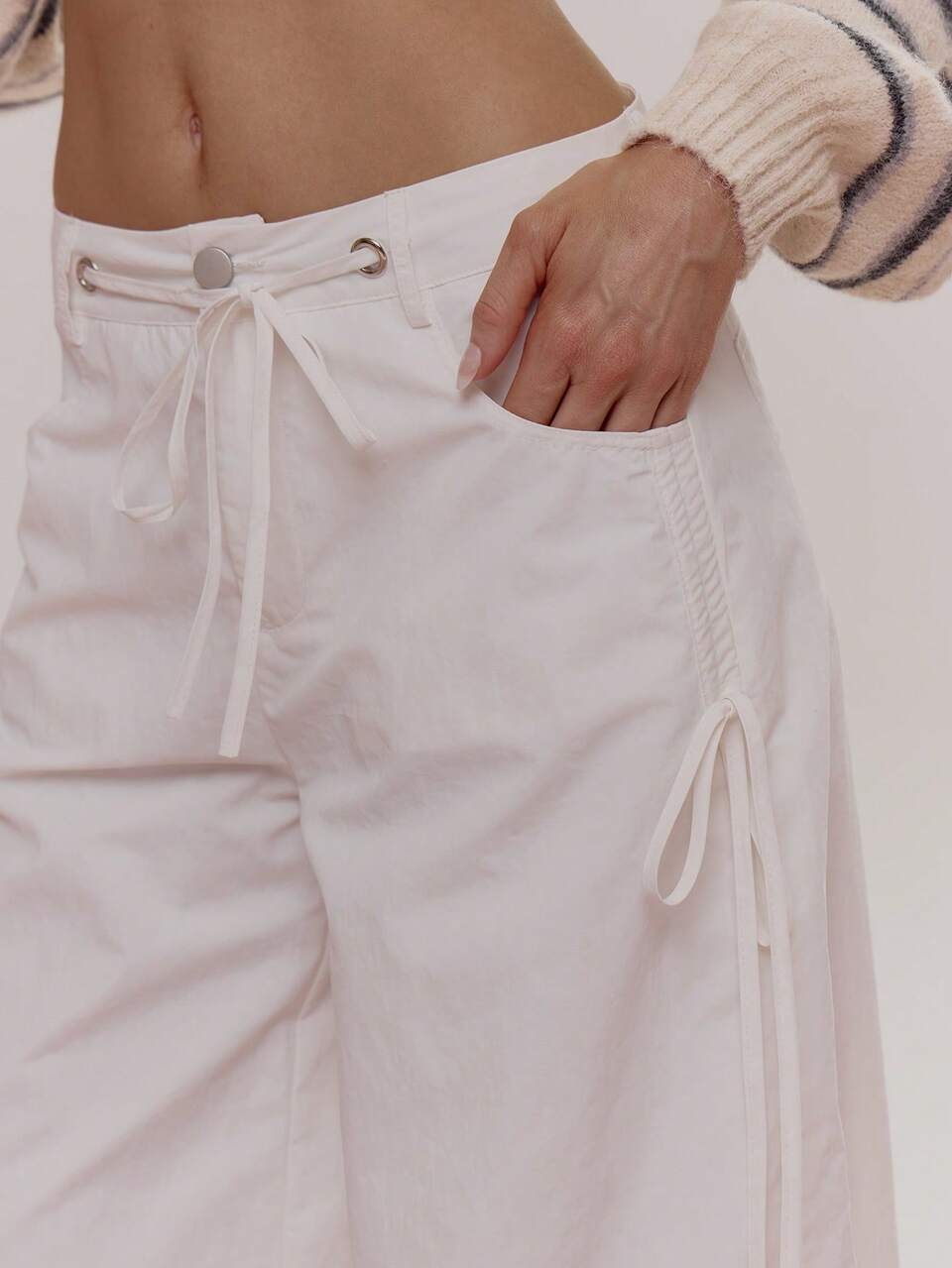 Calça Larga de Perna Larga com Amarração na Frente, Caimento Folgado, Fofa, Feminina, Sexy, Adequada para Sair, Uso Diário, Primavera, Açúcar, Verão, Casual