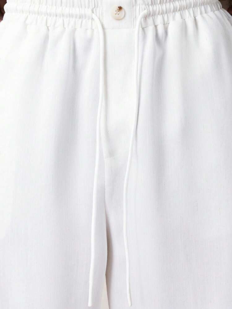Relaxed Fit Tapered Hem Linen Look Pants
