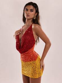 SHEIN BAE 时尚性感渐变亮片撞色夏季新款韩版度假针织吊带连衣裙 - 彩色 - 查看 4