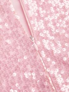 Sweetra Đầm dự tiệc mini ôm sát tay dài đính sequin lấp lánh dành cho nữ cỡ lớn, đầm ngắn bó sát lấp lánh thích hợp cho tiệc mùa hè. - Hồng - Xem 3