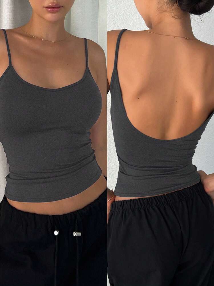 Women's Solid Color Casual Slim Fit Backless Camisole Y2k