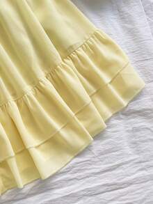 Soleia Women's Chiffon Elegant Cream Yellow Spaghetti Strap Mini Dress, Women's Date Dress, Women's Night Out Dress, Women's Summer Dress, Women's Honeymoon Set, Women's Wedding Guest Dress, Island Vacation Set, Women's Wedding Guest Dress, Women's Sundress, Women's Elegant Party Dress, Women's Birthday Dress - Light Yellow - View 4