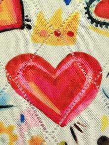 Resyla Women's 3D Heart Pattern Digital Printing Short Sleeve Knit Top - Multicolor - View 6