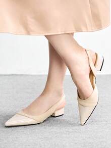 CUCCOO BIZCHIC Zapatos de tacón bajo de punta elegante para mujer para ir al trabajo - Blanco - Ver 5