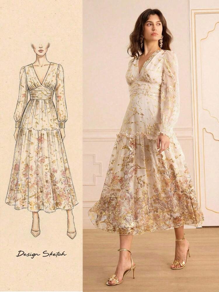 print-mix sheer-sleeve dress in branch floral MakeMeChic Women's Fall Long Sleeve Floral Sheer Dress Wedding Guest Mesh  Crew Neck Lace Black Mini Dresses Blue X-Large at Amazon Women's Clothing  store
