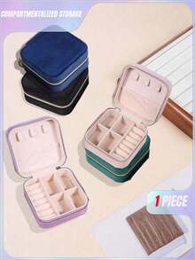 1 件女士天鹅绒首饰盒，珠宝收纳盒，旅行珠宝收纳盒，双层便携式迷你珠宝展示和收纳盒，适用于耳环、戒指、项链、手镯、美甲、母亲节、圣诞节、万圣节礼物，适合女士收纳整理器旅行必需品返校宿舍收纳 - 均碼 - 查看 1