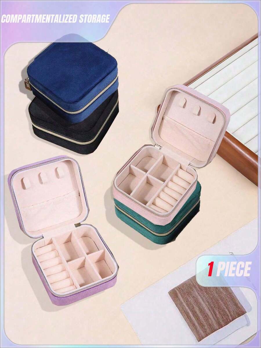1 件女士天鹅绒首饰盒，珠宝收纳盒，旅行珠宝收纳盒，双层便携式迷你珠宝展示和收纳盒，适用于耳环、戒指、项链、手镯、美甲、母亲节、圣诞节、万圣节礼物，适合女士收纳整理器旅行必需品返校宿舍收纳 - 均碼 - 查看 1