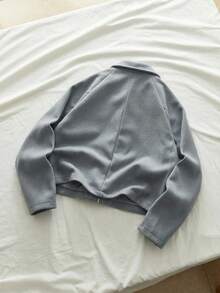 Manfinity BRENVOR 男士宽松休闲翻领长袖夹克，适合秋冬季 - 灰色 - 查看 2