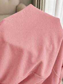 Slowluna 2pcs Maternity Solid Color Drop Shoulder Long Sleeve Casual Comfortable Breathable Set - Baby Pink - View 6