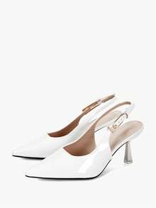 2025秋冬新款女士白色法式尖头休闲凉鞋，细跟设计，后跟露趾，搭扣绑带，舒适优雅高跟鞋，优雅女士浅口鞋 - 白色 - 查看 8