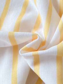 Playful Pals 两件套女婴翻领Polo衫式无袖连衣裙，荷叶边下摆，可爱蜜蜂刺绣，黄白条纹，休闲活力夏日连衣裙，适合日常穿着或旅行 - 黃色 - 查看 7