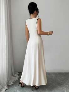 Elenzga Chaleco elegante de mujer para ir al trabajo, con cuello en V, lazo y recorte negro ajustado, adecuado para bodas, festivales, salidas diarias, casual, vestido de primavera/verano - Multicolor - Ver 2