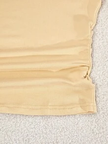 Teen Girls' Casual Colorblock Collar T-Shirt And Pants Set, Spring/Autumn - Khaki - View 6