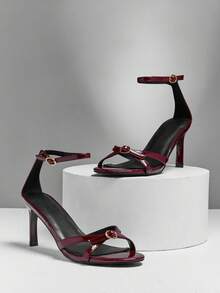 SHUZIA 女士优雅踝带细高跟凉鞋 - 酒紅色 - 查看 4