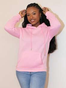 Steph T 女式连帽运动衫，带字母印花和抽绳开合，保暖内衬 FAITH OVER FEAR，长袖上衣 - 粉色 - 查看 6