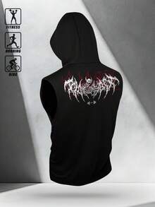 Manfinity Sport PWRUP 150g Sleeveless Fashionable Printed Summer Versatile Hooded Tank Top - Black - View 4