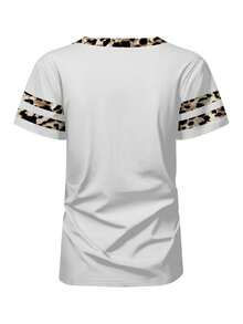 INAWLY Women's Casual Leopard Print Contrast V-Neck Short Sleeve T-Shirt - Multicolor - View 2