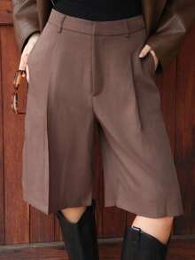 SILVIA DI SANTO Quần short Bermuda màu xám đi làm thường ngày mùa xuân dành cho nữ - màu nâu - Xem 5