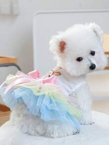 PETSIN 1件宠物兔刺绣公主薄纱连衣裙，适合猫狗穿着，彩虹蓬蓬裙，轻盈透气，饰有缎带蝴蝶结，是复活节、生日派对和日常穿着的完美之选。 - 彩虹色 - 查看 7