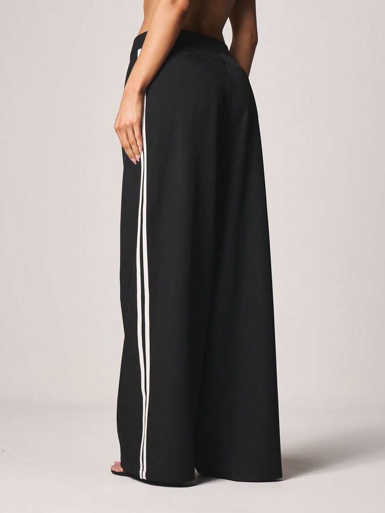 MISSGUIDED Elegant Wide Leg Palazzo Trousers With Side Stripe Detail For Fall Winter Office Wear Dressy Occasions