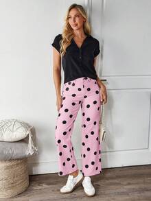 EMERY ROSE Plus Size Women's Fashion Print Denim Jeans, Black & White Graphic Straight Leg Jeans - Pink - View 4