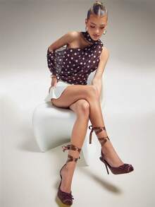 SHUZIA New Fashionable Ladies' Brown Satin Ballet Ankle Lace Ribbon Heel Closed Square Toe Sexy Holiday Fall Winter Shoes - Brown - View 1